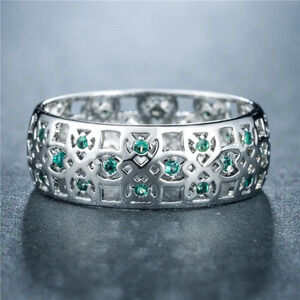 💥 Colorful Gems Eternity Zircon Silver Vintage Ring for Women, EVGG1604